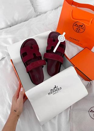 Замшеві бордові шльопаці h€rm₴ s chypre velours ‘rouge marsala’