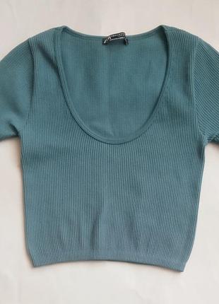 💙 трикотажный топ в рубчик от zara., бирюзовый, xs-s