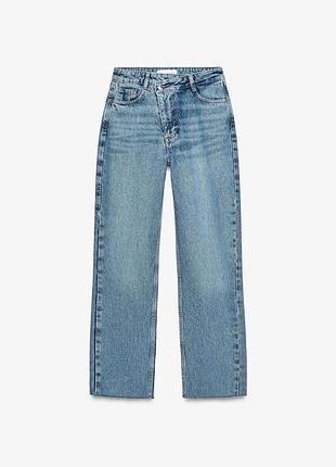 Джинси zara trf wide leg з асиметричною скошеною застібкою (cross-over waist) перехоесна штанина