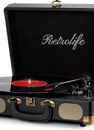Retrolife r609 - проигрыватель виниловых пластинок с bluetooth и динамиками, 3 скорости, вход rca/aux. уценка