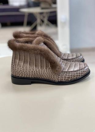 Лоферы с итальянской кожи кожаные зимние ботинки