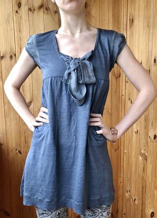 Sandro платье льняное шелковое серо-голубое