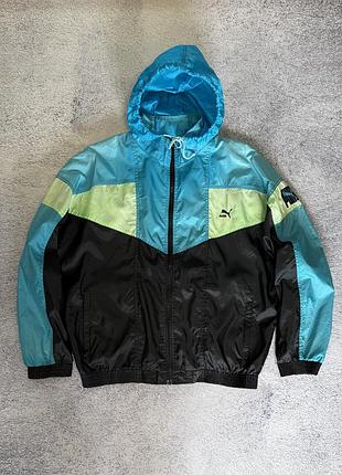 Вінтажна вітровка puma runner 90s color block нейлонова з капюшоном l