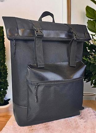 Городской рюкзак rolltop для ноутбука мужской женский черный реллтоп для путешествий