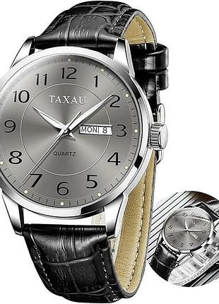 Taxau yt8405g - мужские часы с большим циферблатом и кожаным ремешком, показывают дату и день, водонепроницаемый