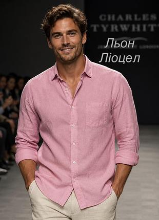 Чоловіча сорочка charles tyrwhitt рожева l (ліоцелл/льон)