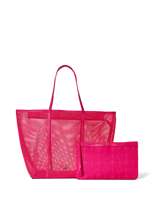 Сумка тоут шопер пляжная victoria's secret mesh tote and pouch set