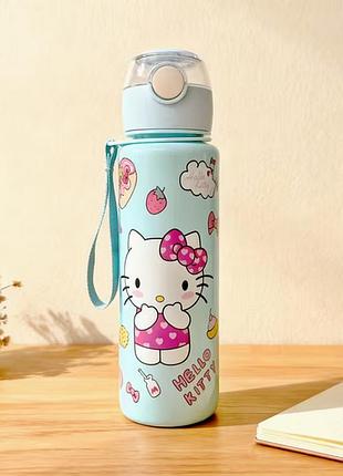 Дитяча пляшка для води hello kitty з ремінцем 750 мл блакитна 25 см