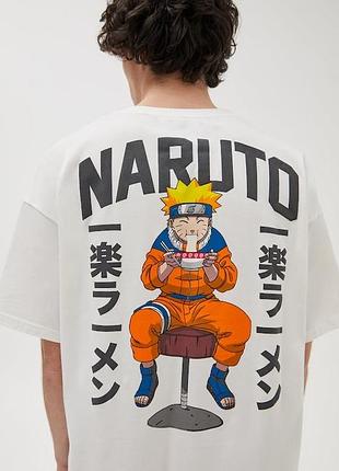 Бавовняна біла футболка naruto від pull&bear
