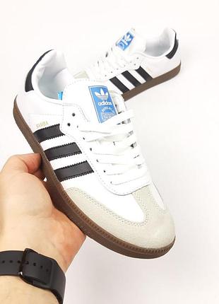 Женские качественные и стильные кроссовки аdidas samba vegan white/gum белые с черным