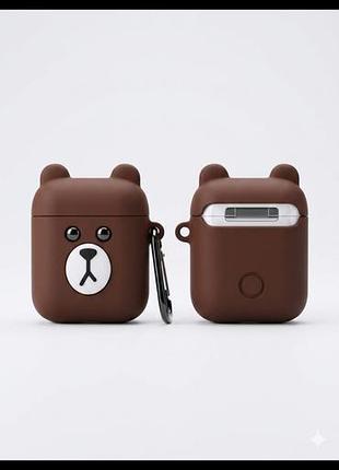 Милий силіконовий чохол з ведмедиком брауном для airpods 1/2 покоління