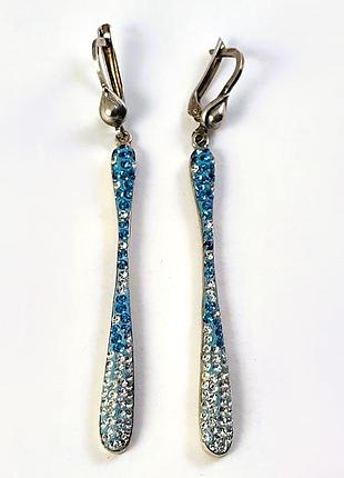 Серебряные сережки подвески с камнями. 925 проба.