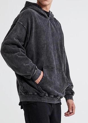 Кофта худі толстовка з капюшоном з ефектом потертості oversize чорна