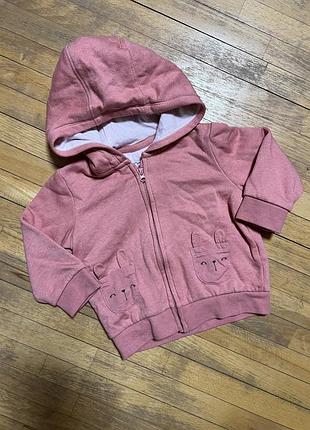 Fred & flo pink hoodie — дитяча кофта з капюшоном і милими кишенями, тепла й комфортна для малюків 6–9 місяців.
