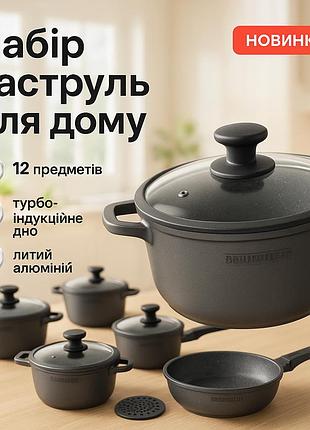 Комплект кастрюль, набор кастрюль для плит красивый набор с антипригарным покрытием ju-56