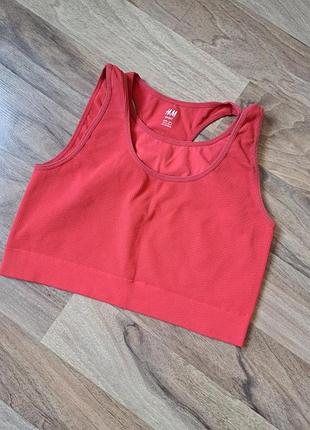 Женский красный двойной спортивный бесшовный топ рубчик h&amp;m sport размер l