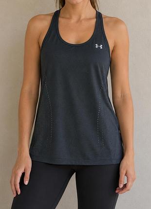 Жіноча чорна майка  under armour . жіноча спортивна майка under armour чорного кольору з логотипом на грудях