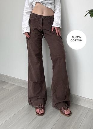 Брюки штаны gap коричневые 38 хлопок бэгги багги baggy wide leg flared bootcut vintage винтаж y2k широкие карго средняя талия посадка бохо хиппи