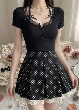 Топ чорний з мереживом бантиками coquette soft girl