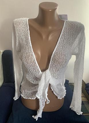 Новий літній білий кардиган, короткий, прозорий, ikat, sml