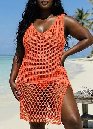 Яркое пляжное платье в сетку (xxl-xxxl)