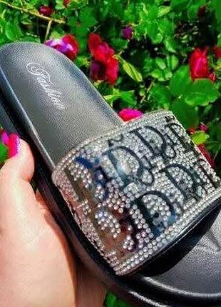 Черные в стразах шлепки d...🎉✨️