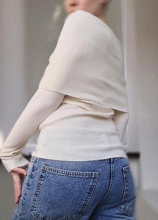 Zara / zara лонгслів / лонгслів / джемпер zara / джемпер з відкритими плечима / кремовий лонгслів / джемпер в рубчик