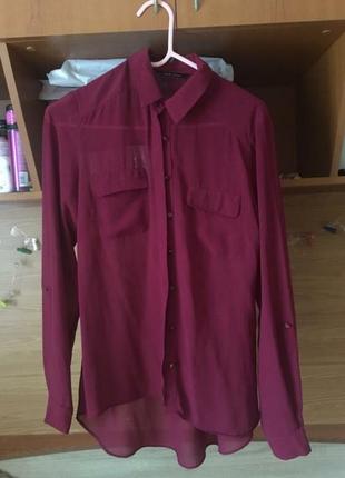 Білі малінова сорочка, шифон, стильна, яскрава з кишеньками