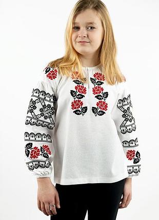 Красивая украинская вышиванка для девочки льняная, подростковые вышиванки девочкам лен