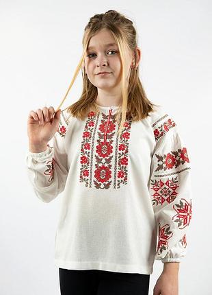 Красивая украинская вышиванка для девочки льняная, подростковые вышиванки девочкам лен