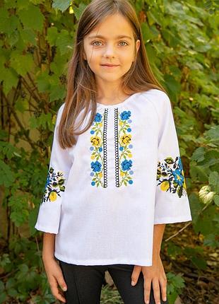 Красивая украинская вышиванка для девочки льняная, подростковые вышиванки девочкам лен