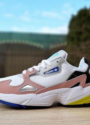 Adidas falcon белые с чёрным и жёлтым