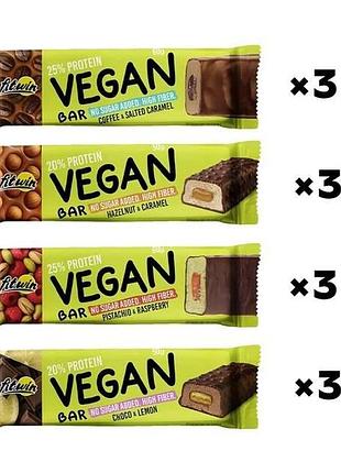 Блок батончиків fitwin 25% vegan bar 12 шт 60 g мікс смаків (без цукру) (53224533)
