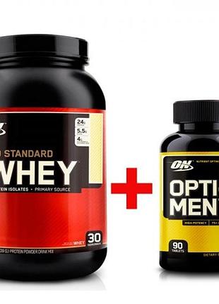 Комплект optimum nutrition протеин 100% whey gold standard 907 г молочный шоколад + витамины opti-men 90 таб (431751)