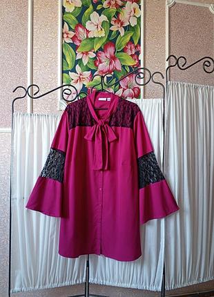 Неймовірно красива комбінована блуза фуксія з кружевом mia moda.