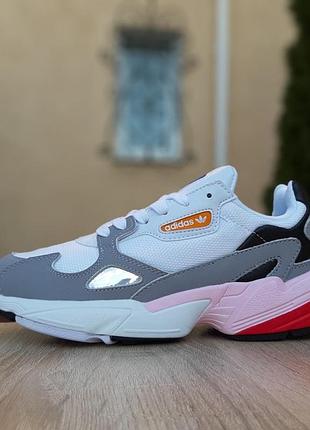 Adidas falcon белые с серым и розовым