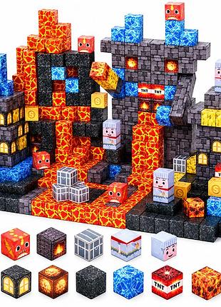 Магнітний конструктор minecraft шахта обсидіану та лавові кристали 160 деталей — поринь у світ майнкрафт