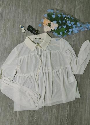 Очаровательная прозрачная нарядная бежевая блузка trendyol,  p-p s