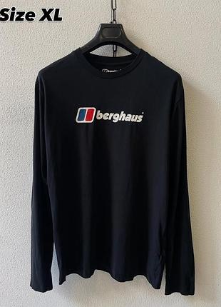 Оригінальний чоловічій лонгслів berghaus big logo розмір xl чорного кольору 100% хлопок в ідеальному стані
