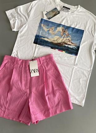 Біла футболка zara принт картина