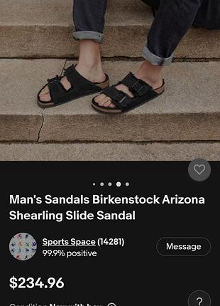 Оригинальные тапки birkenstock arizona suede shearling black size 45(29)
