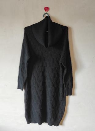 Чорна в’язана сукня-міді з коміром-хомутом, розмір 48-52 (l-xxl)