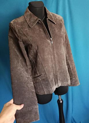 Ws leather eur 42 uk 14 жіноча шкіряна замшева куртка на замку у кольорі мокко розмір с м s m