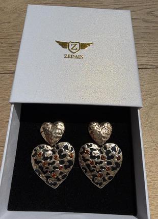 Трендовые серьги сердца zedax в стиле leopard / statement earrings 🔥