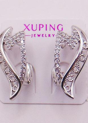 Серьги медицинский сплав с фианитами родий xuping 22х10 мм xp171