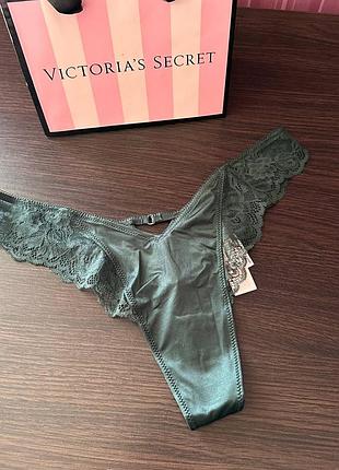 Сатиновые с кружевом трусики стринги оригинал виктория сикрет victorias secret
