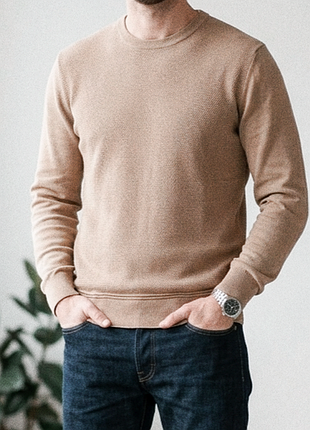 Чоловічий бавовняний светр бежевого кольору, zara
