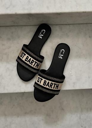 Черные слайды шлепанцы  сандали  c'm paris с надписью «st barth» шлепки