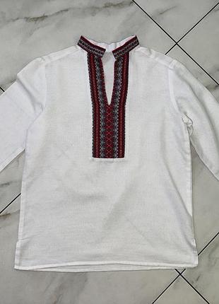 Белая коттоновая рубашка шведка вышиванка вишиванка на мальчика 10-11-12лет (146-152см)