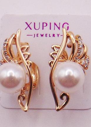 Серьги медсплав с фианитами под жемчуг xuping 20х11 мм xp181